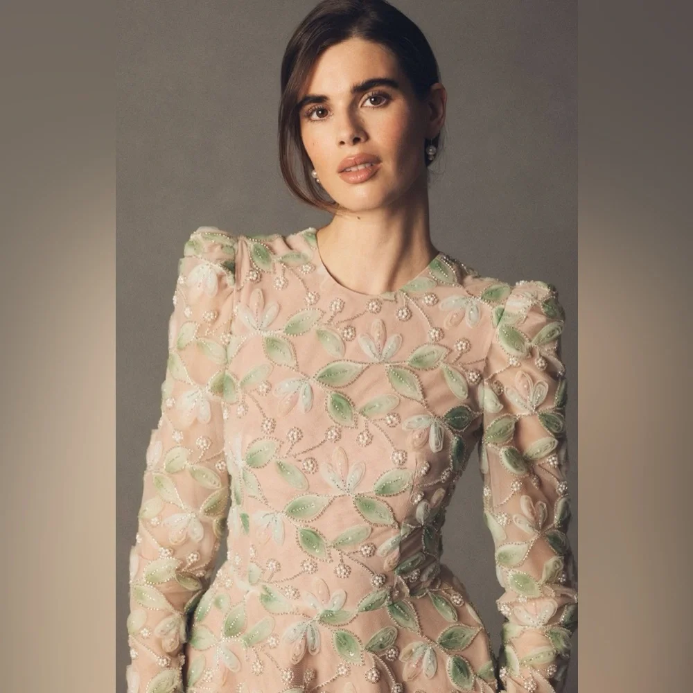 Helsi Tessa Long-Sleeve Appliqué A-Line Maxi Dress in Green NWOT - Picture 3 of 10